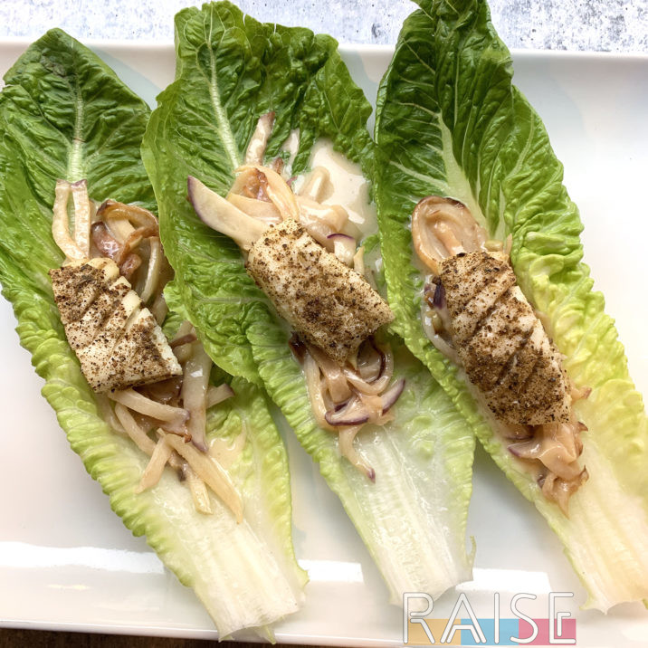 Cod Lettuce Wraps with Kohlrabi Slaw by The Allergy Chef