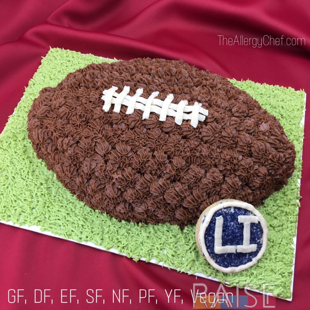 Gluten Free, Vegan, Top 8 Allergy Free Football Cake by The Allergy Chef